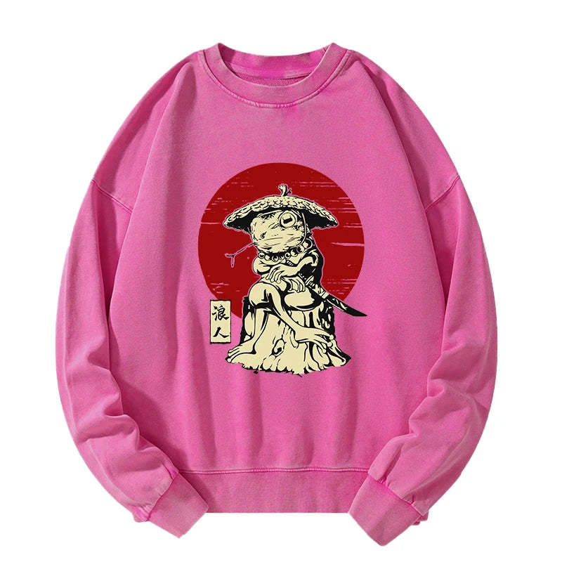 Tokyo-Tiger Rounin Japanese Frog Samurai Washed Sweatshirt Sale
