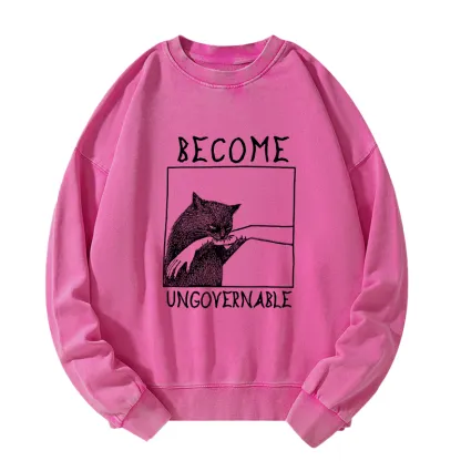 Tokyo-Tiger Cat Biting Arm Washed Sweatshirt