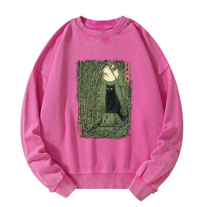 Tokyo-Tiger Black Cat In The Bamboo Forest Washed Sweatshirt Sale
