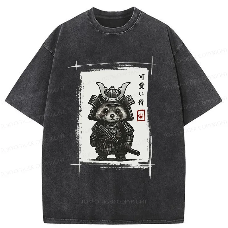 Tokyo-Tiger Samurai Baby Raccoon Washed T-Shirt Sale