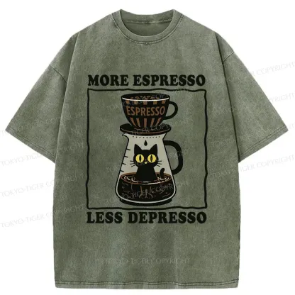 Tokyo-Tiger Cats And Coffee Washed T-Shirt