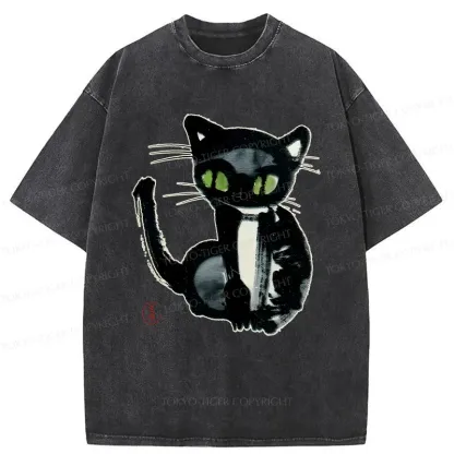 Tokyo-Tiger Ink Painting Cat Washed T-Shirt