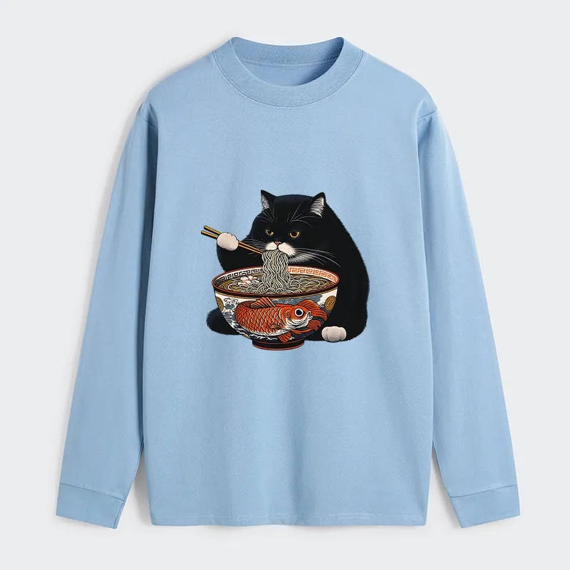 Tokyo-Tiger Fat Cat Eating Ramen Classic Long Sleeve T-Shirt