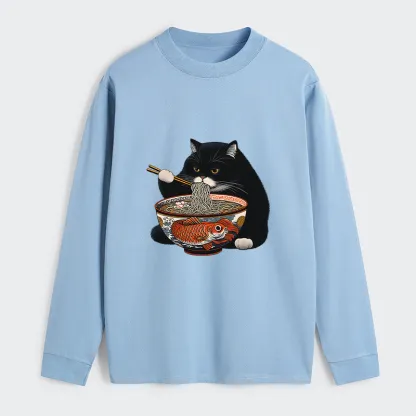 Tokyo-Tiger Fat Cat Eating Ramen Classic Long Sleeve T-Shirt