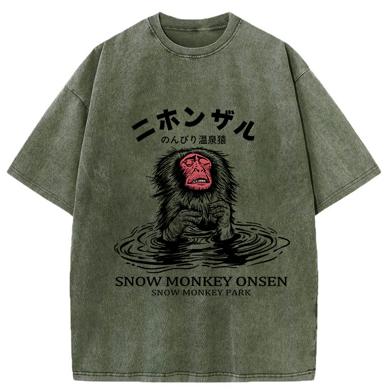 Tokyo-Tiger Relaxed Hot Spring Monkey Washed T-Shirt