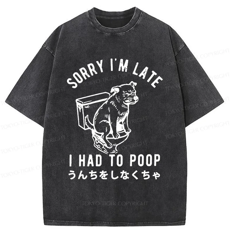 Tokyo-Tiger Dog Pooping Funny Washed T-Shirt