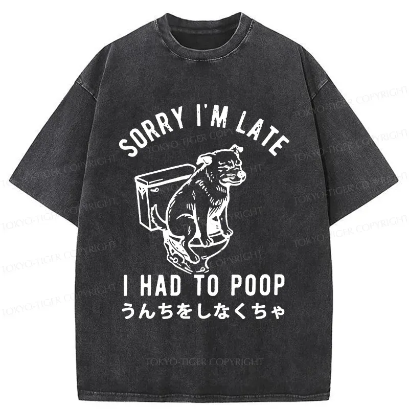 Tokyo-Tiger Dog Pooping Funny Washed T-Shirt