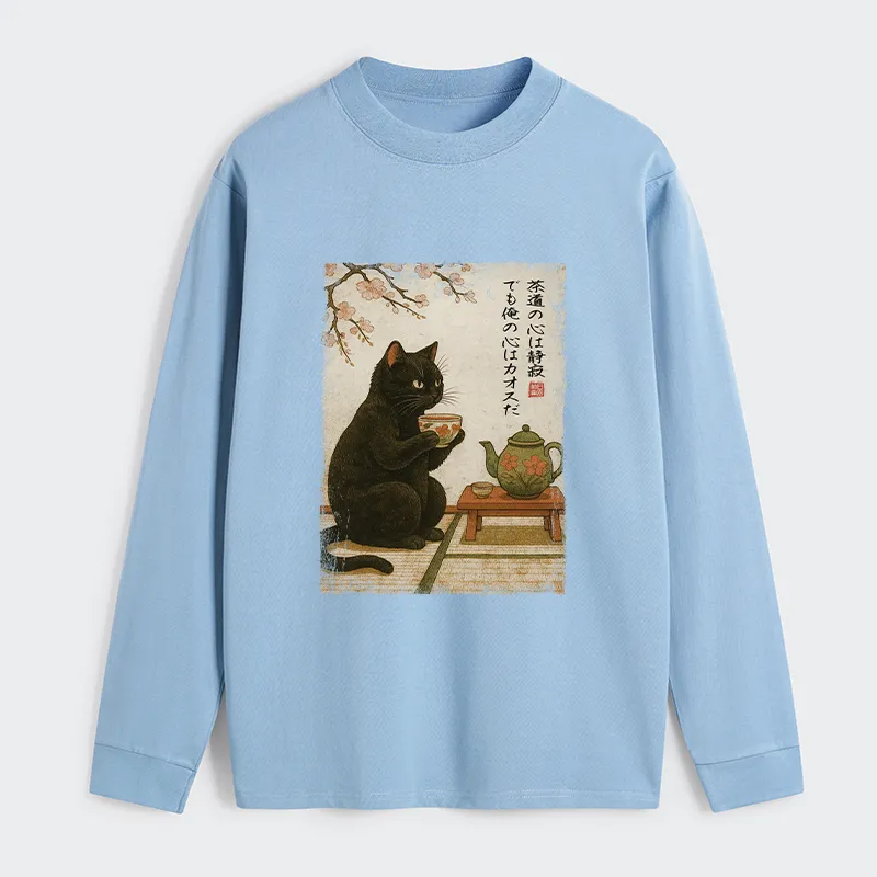 Tokyo-Tiger Tea Time With A Black Classic Long Sleeve T-Shirt