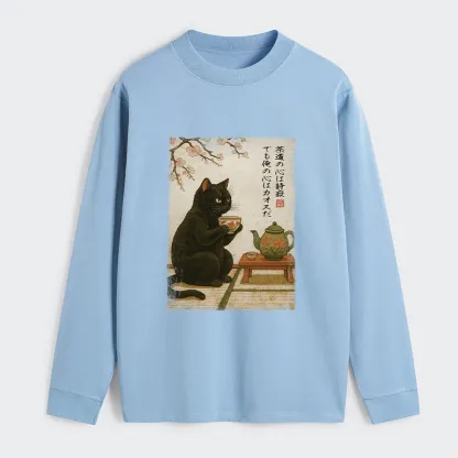 Tokyo-Tiger Tea Time With A Black Classic Long Sleeve T-Shirt