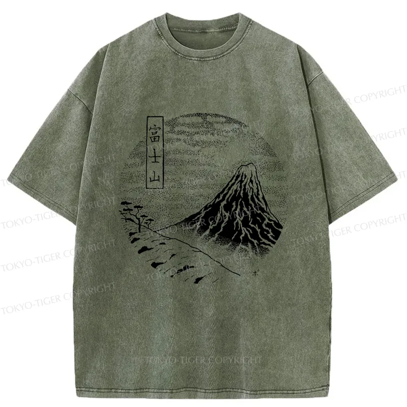 Tokyo-Tiger Mount Fuji Painting Washed T-Shirt