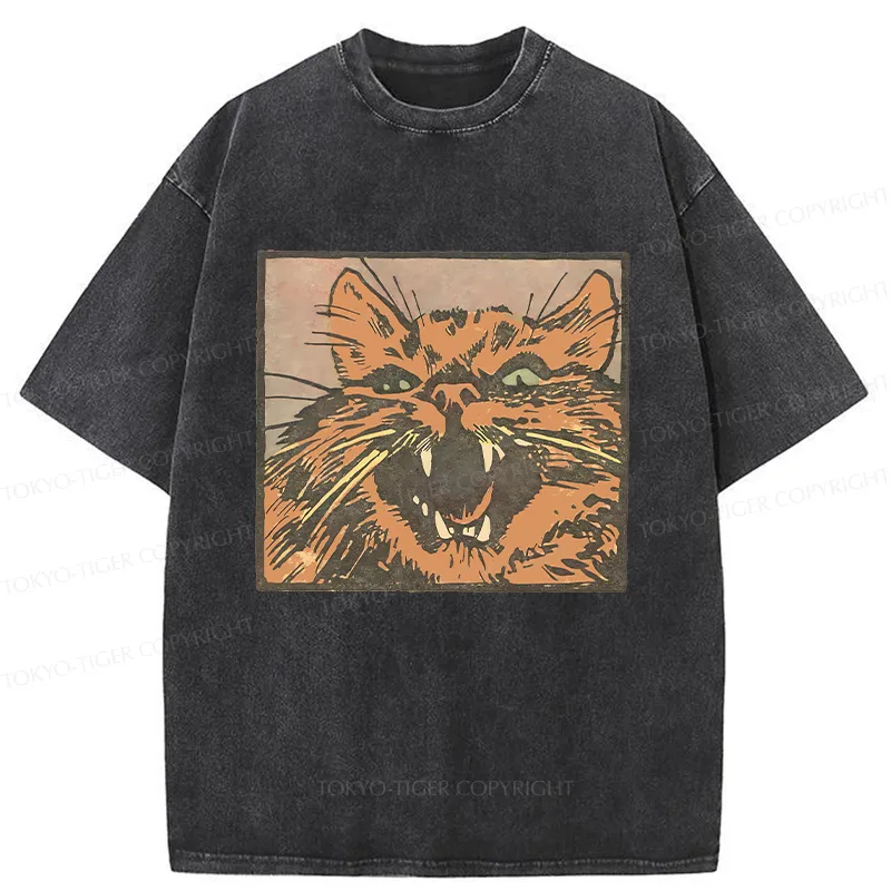 Tokyo-Tiger Roaring Cat Washed T-Shirt