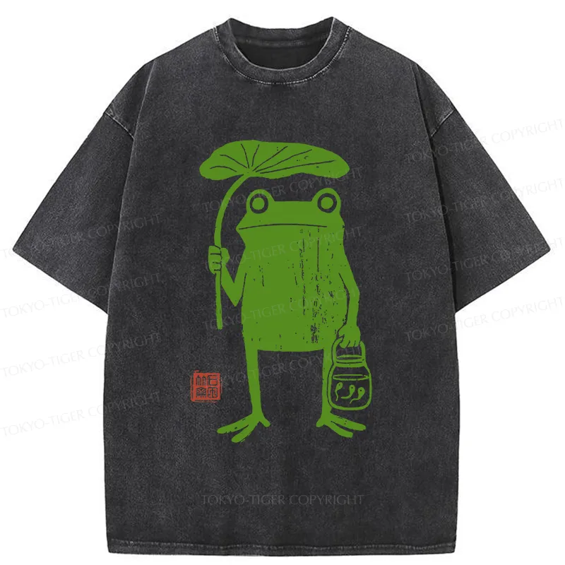 Tokyo-Tiger Frogs Taking Shelter From The Rain Washed T-Shirt