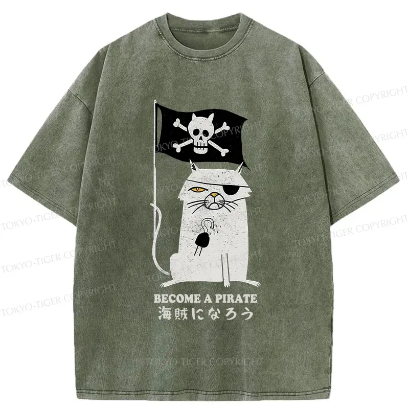 Tokyo-Tiger Pirate Cat Washed T-Shirt