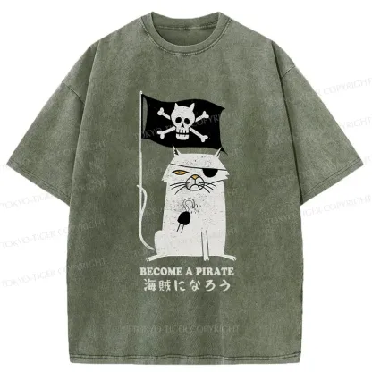 Tokyo-Tiger Pirate Cat Washed T-Shirt