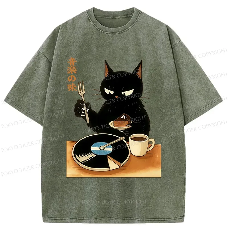 Tokyo-Tiger Cat Cutting A Record Cake Washed T-Shirt