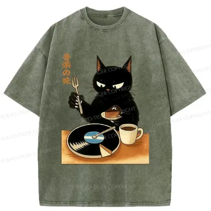Tokyo-Tiger Cat Cutting A Record Cake Washed T-Shirt