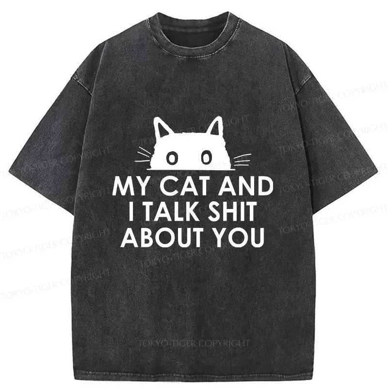 Tokyo-Tiger Funny Cat Talk Washed T-Shirt