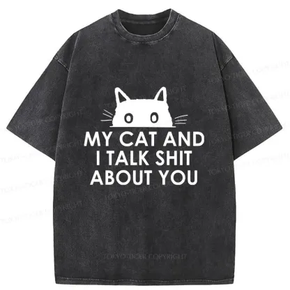 Tokyo-Tiger Funny Cat Talk Washed T-Shirt