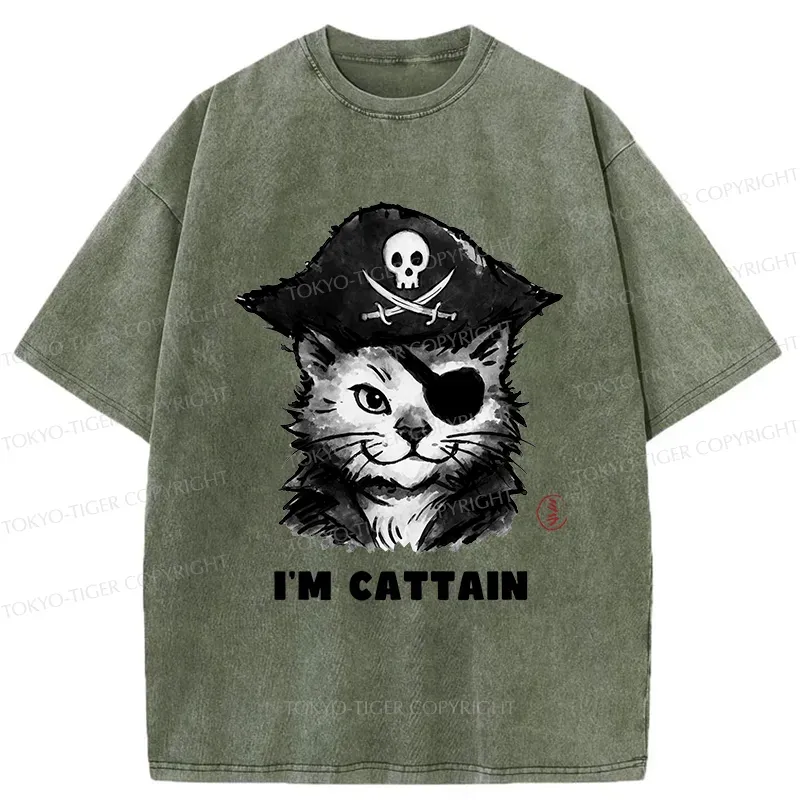 Tokyo-Tiger Pirate Cat Japan Washed T-Shirt