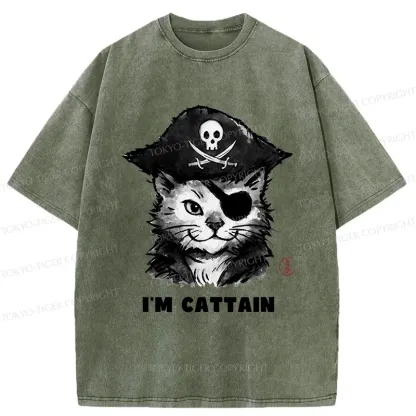 Tokyo-Tiger Pirate Cat Japan Washed T-Shirt