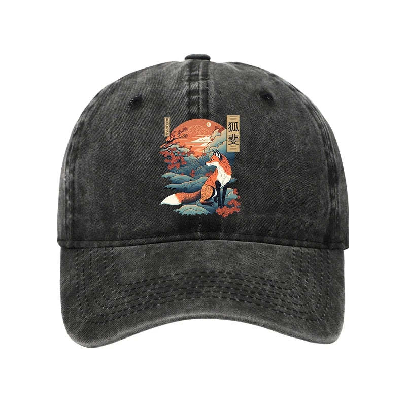 Tokyo-Tiger Japanese Kitsune Fox Sakura Washed Cap Sale
