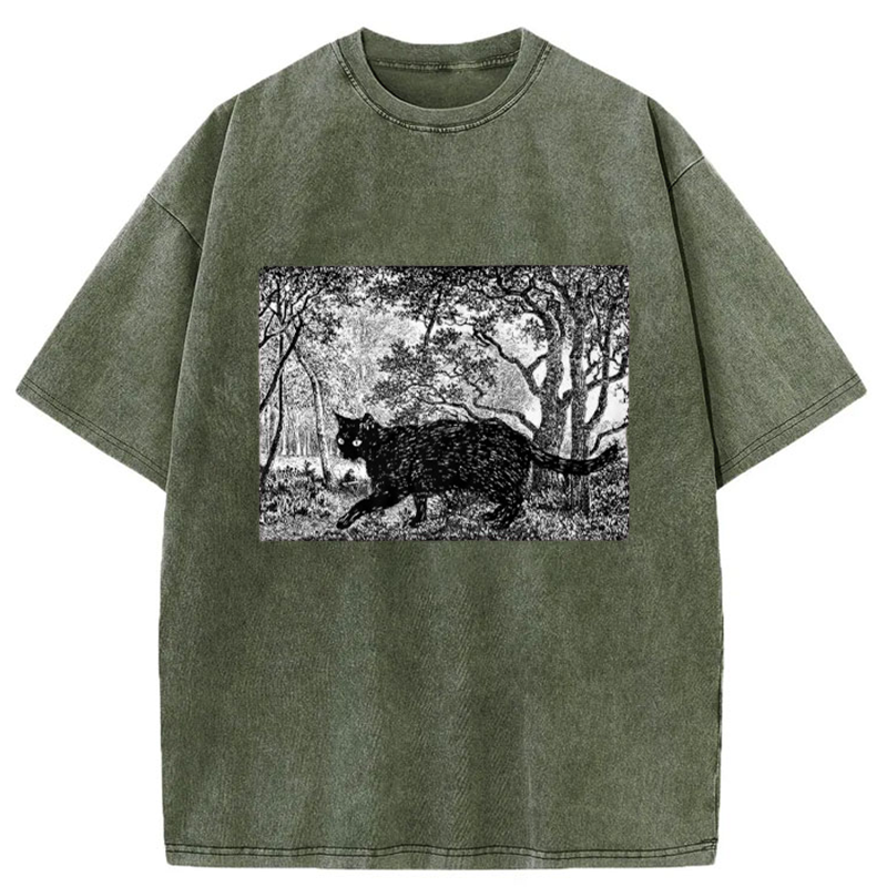 Tokyo-Tiger Cat Walking In The Woods Washed T-Shirt