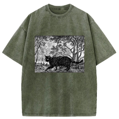 Tokyo-Tiger Cat Walking In The Woods Washed T-Shirt