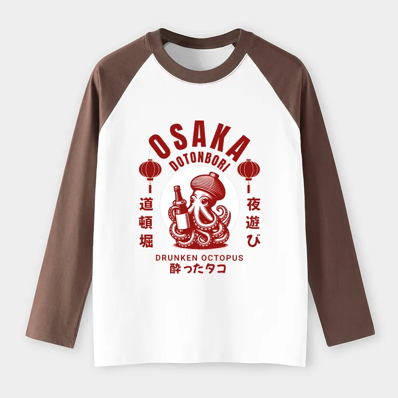 Tokyo-Tiger Retro Osaka Octopus Raglan Long Sleeve T-shirt