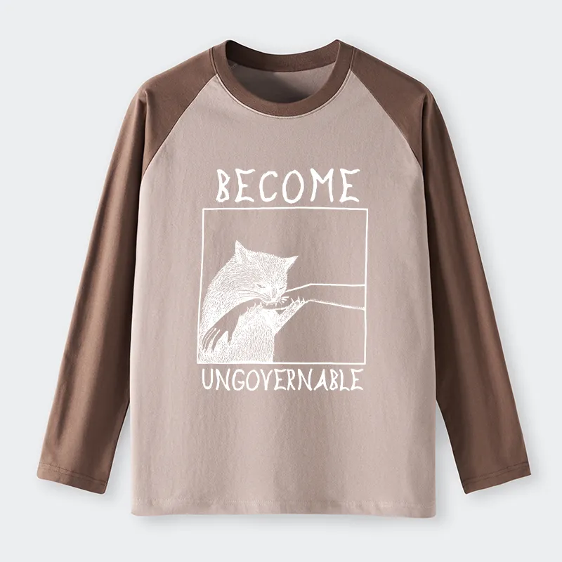 Tokyo-Tiger Cat Biting Arm Raglan Long Sleeve T-shirt