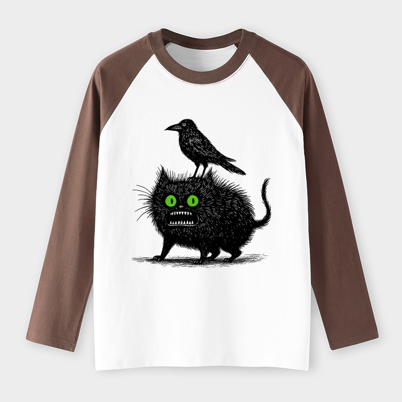 Tokyo-Tiger Crow And Black Cat Raglan Long Sleeve T-shirt