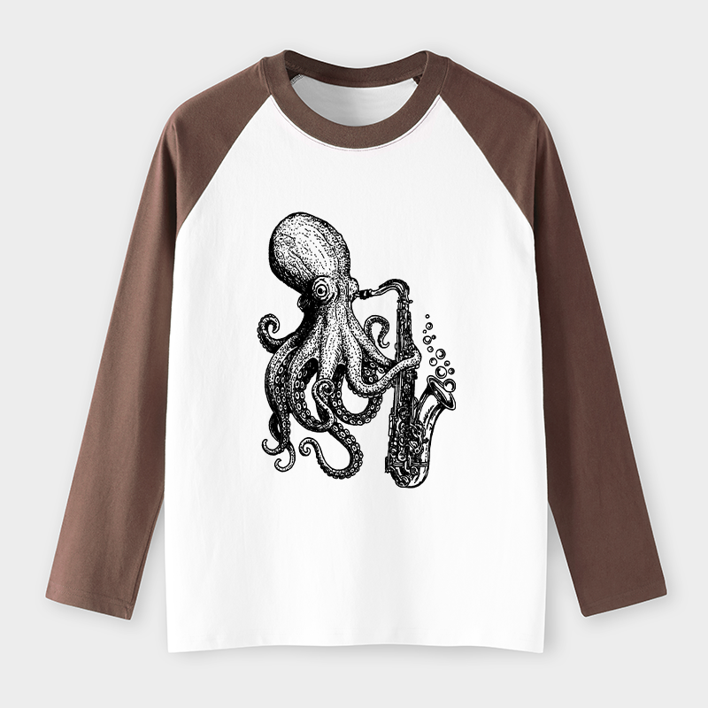 Tokyo-Tiger Octopus Playing Saxophone Raglan Long Sleeve T-shirt