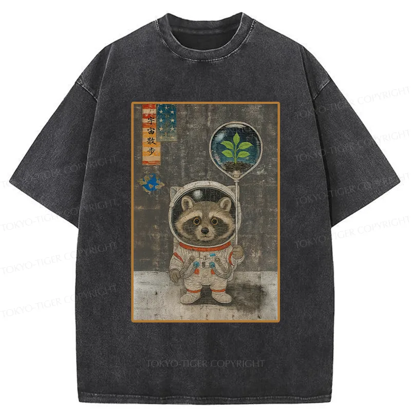 Tokyo-Tiger Astronaut Raccoon Washed T-Shirt