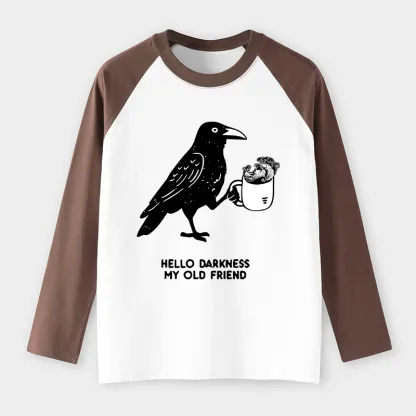 Tokyo-Tiger Crow Drinking Black Coffee Funny Raglan Long Sleeve T-shirt