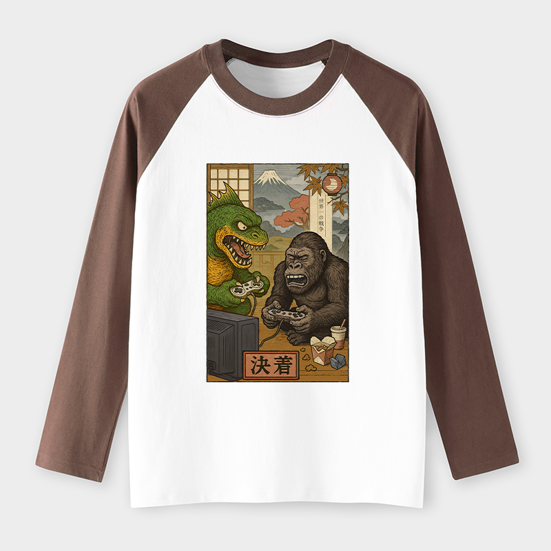 Tokyo-Tiger Monsters Play Games Raglan Long Sleeve T-shirt