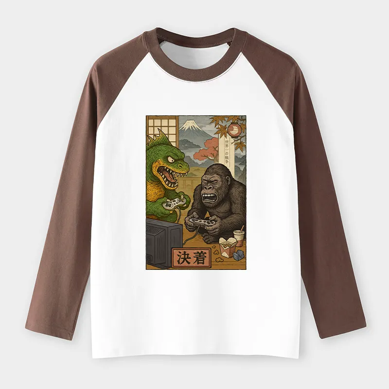 Tokyo-Tiger Monsters Play Games Raglan Long Sleeve T-shirt
