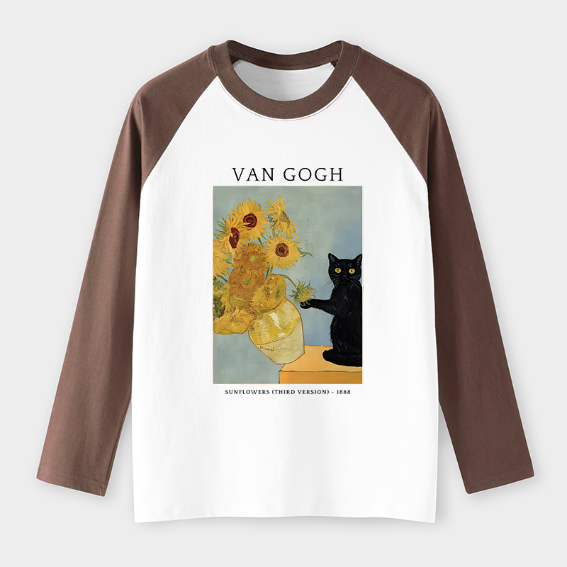 Tokyo-Tiger Black Cat With Sunflowers Raglan Long Sleeve T-shirt