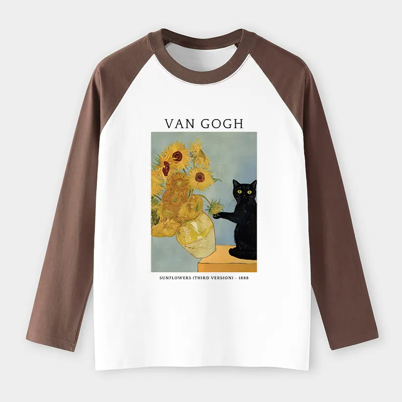 Tokyo-Tiger Black Cat With Sunflowers Raglan Long Sleeve T-shirt