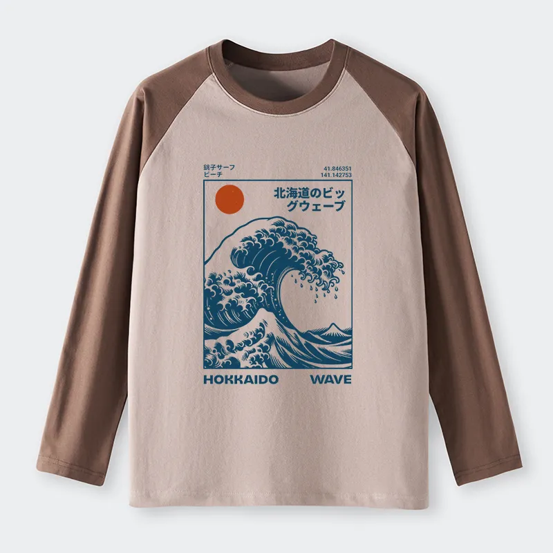 Tokyo-Tiger Hokkaido Wave Japan Raglan Long Sleeve T-shirt