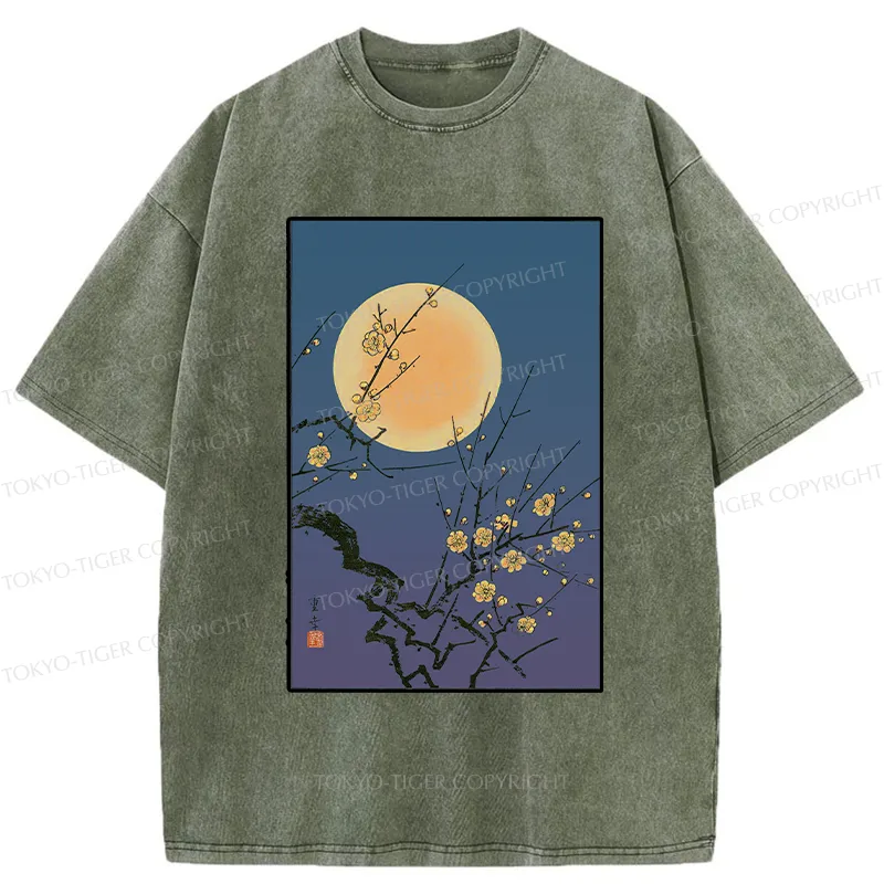 Tokyo-Tiger Vintage Moon Painting Washed T-Shirt