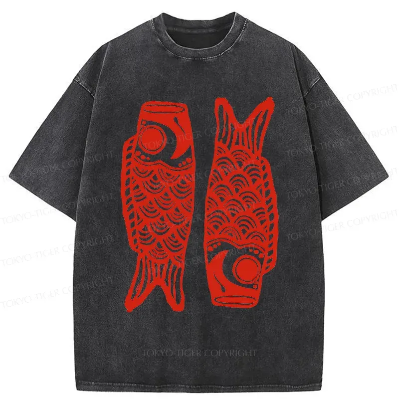 Tokyo-Tiger Retro Carp Streamer Washed T-Shirt