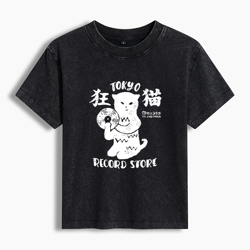 Tokyo-Tiger Tokyo Record Store Cat CD Washed T-shirt