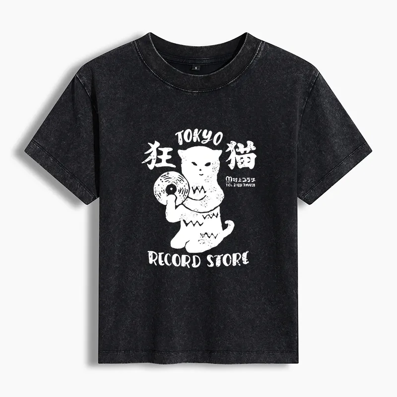 Tokyo-Tiger Tokyo Record Store Cat CD Washed T-Shirt Sale