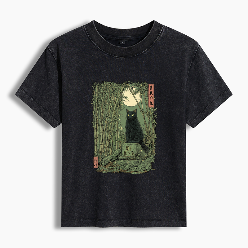 Tokyo-Tiger Black Cat In The Bamboo Forest Washed T-shirt