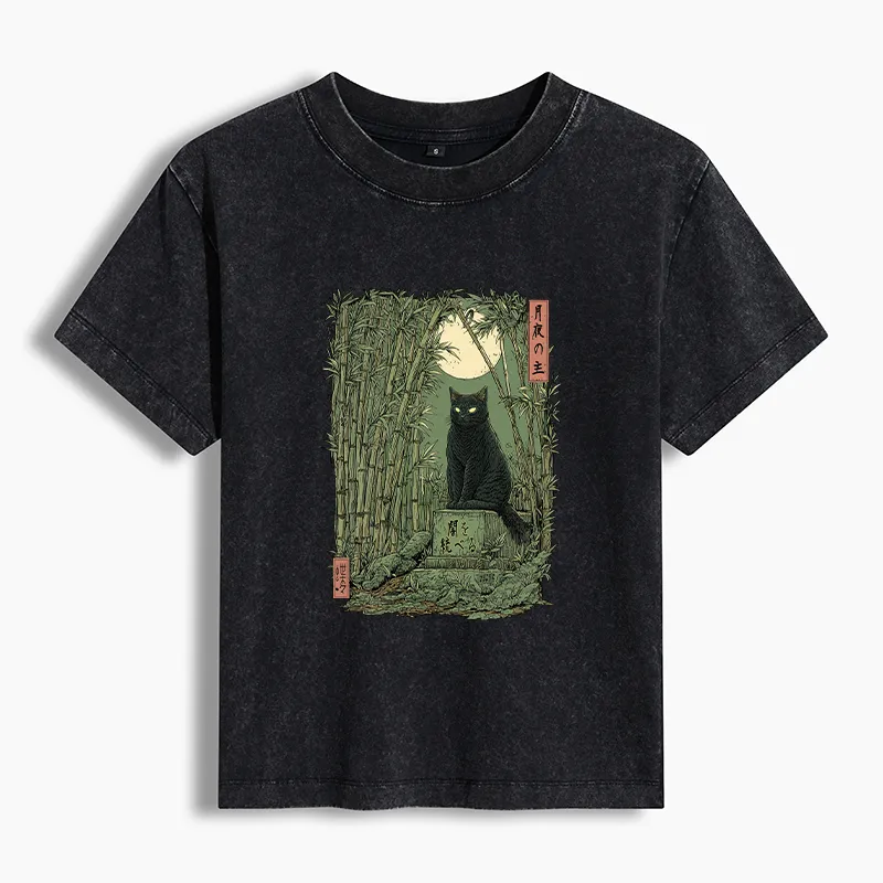 Tokyo-Tiger Black Cat In The Bamboo Forest Washed T-shirt