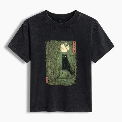 Tokyo-Tiger Black Cat In The Bamboo Forest Washed T-shirt
