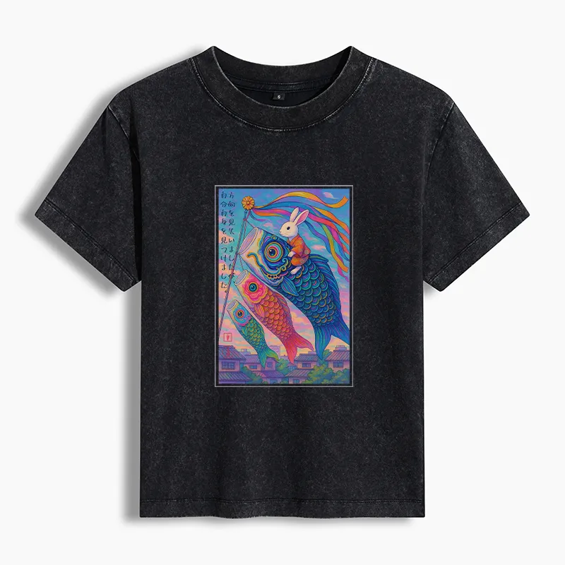 Tokyo-Tiger Ukiyoe Rabbit Ride Carp streamer Poster Washed T-shirt