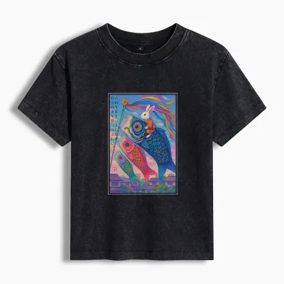 Tokyo-Tiger Ukiyoe Rabbit Ride Carp streamer Poster Washed T-shirt