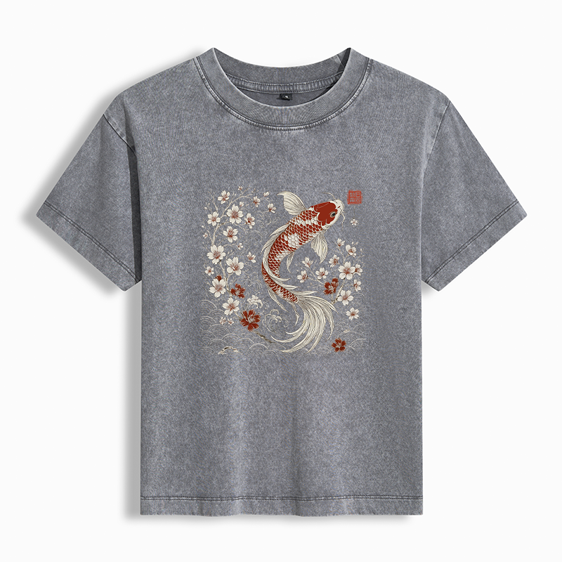 Tokyo-Tiger Vintage Sakura And Koi Washed T-shirt