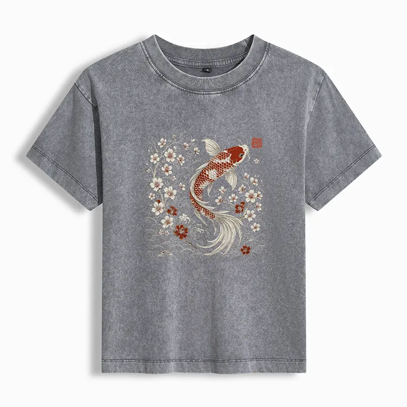 Tokyo-Tiger Vintage Sakura And Koi Washed T-Shirt Sale