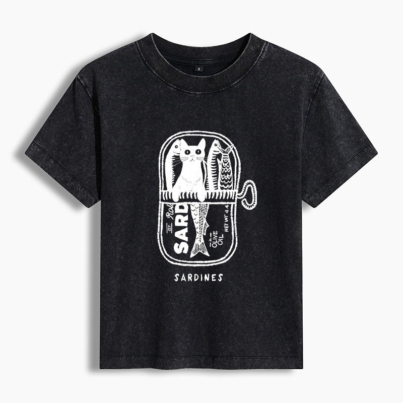 Tokyo-Tiger Cat Hiding In A Sardine Can Washed T-shirt